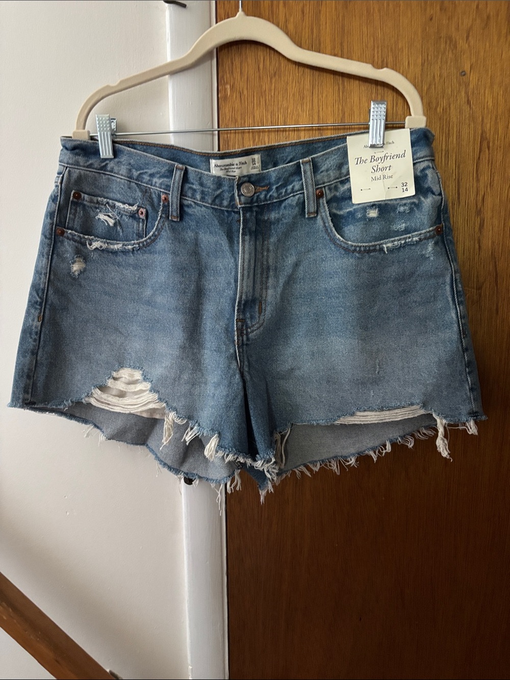 Abercrombie & Fitch Distressed Light Blue Denim Boyfriend Shorts